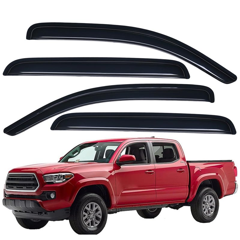 Lightronic Extra Durable Outside-Mount Auto Vent Window Visor, Fits 2016-2023 Toyota Tacoma, Double Cab, UV Protection Rain Guard, Original Wind Deflector, No-Drill Easy Install, Dark Smoke, 4-Pcs - Image 1
